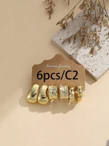 6-18pcs/Set Vintage Gold-Color CCB Hoop Earrings. Creative C-Shaped Design Earrings. Suitable For Daily Wear, Parties, Dates And Holidays. Elegant Holiday Gift.
