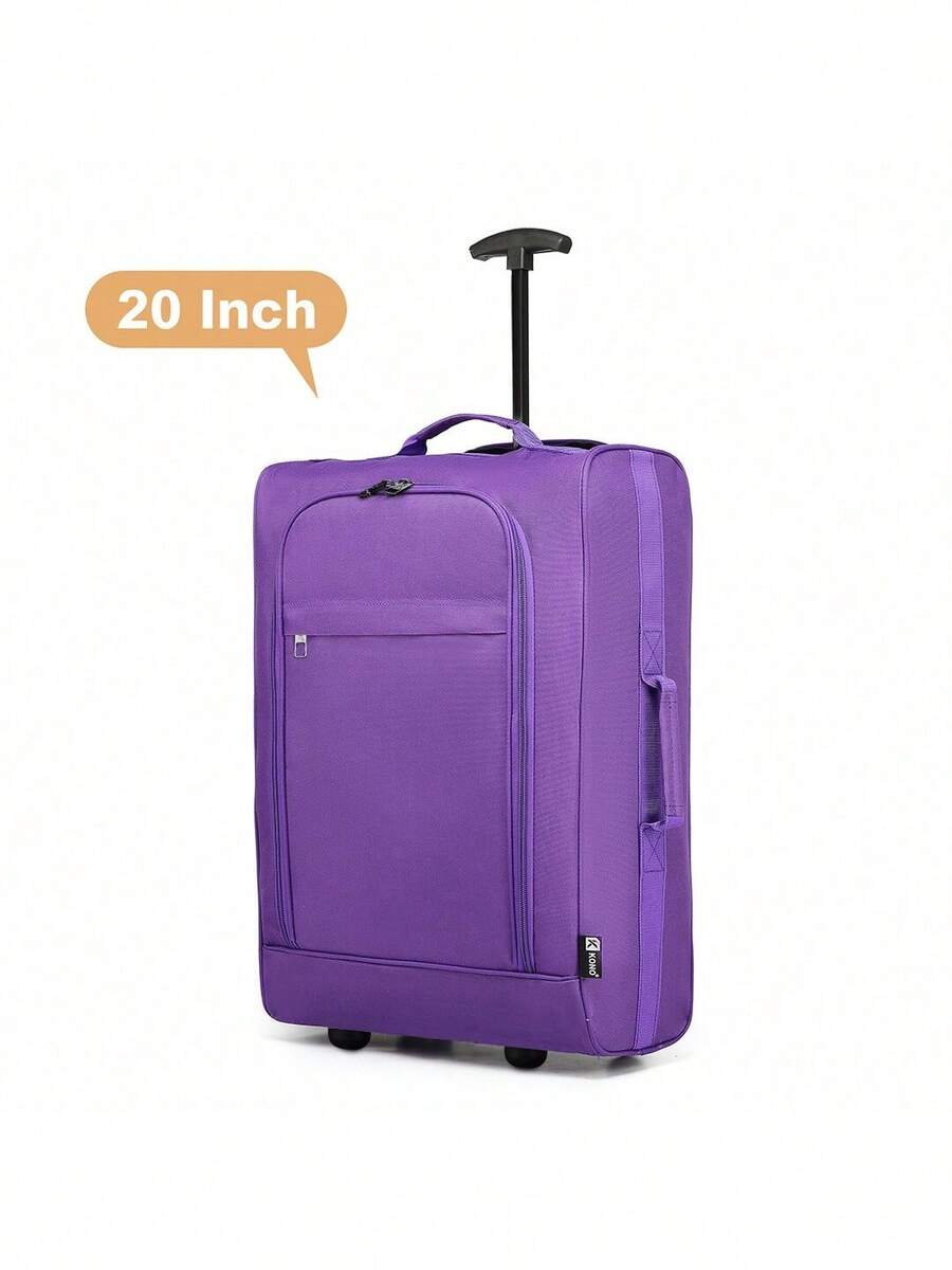 20-Inch Carry-On Suitcase, Lightweight Small Soft-Sided Trolley, 2 Wheels, Front Opening With Telescopic Handle, Suitable For Single Travelers, Men And Women, Weekend/Overnight Stay - 紫色 - 查看 1
