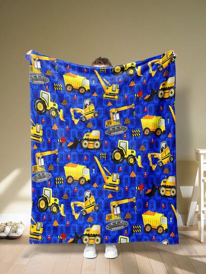 1 Stück kreatives Baufahrzeug bedruckter Flanelldecke, warmes und durchdachtes Geschenk, moderne Polyester Rechteckdecke geeignet für verschiedene Anlässe