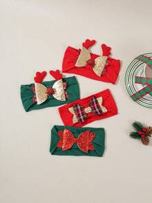 3pcs/Set Christmas Reindeer Bow Baby Headbands, Red & Green Soft Comfortable Glitter Bow Infant Hair Accessories - Multicolor - View 3