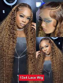 200% 密度 #4/27 高光渐变假发 Jerry 卷发假发 Bob 假发 13x4 高清透明蕾丝前假发 蜜金色假发 女士预拔假发 短假发 深波浪假发 无胶婴儿发 自然发际线 易于造型 巴西头发 初学者前假发 日常尺寸混合假发 - SP4/27 - 查看 5