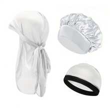 Awegeo 3pcs Kids Headscarf/Durag/Wave Cap - Solid Color Smooth Satin Fashion Casual Breathable Pirate Scarf/Wave Cap - 3Pcs - View 7