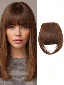 Perucă cu clips cu breton francez 1 buc, perucă sintetică densă și naturală, păr drept cu perciunii, potrivită pentru femei blonde, 15 cm, cu agrafă de păr, agrafă de păr, agrafă de păr