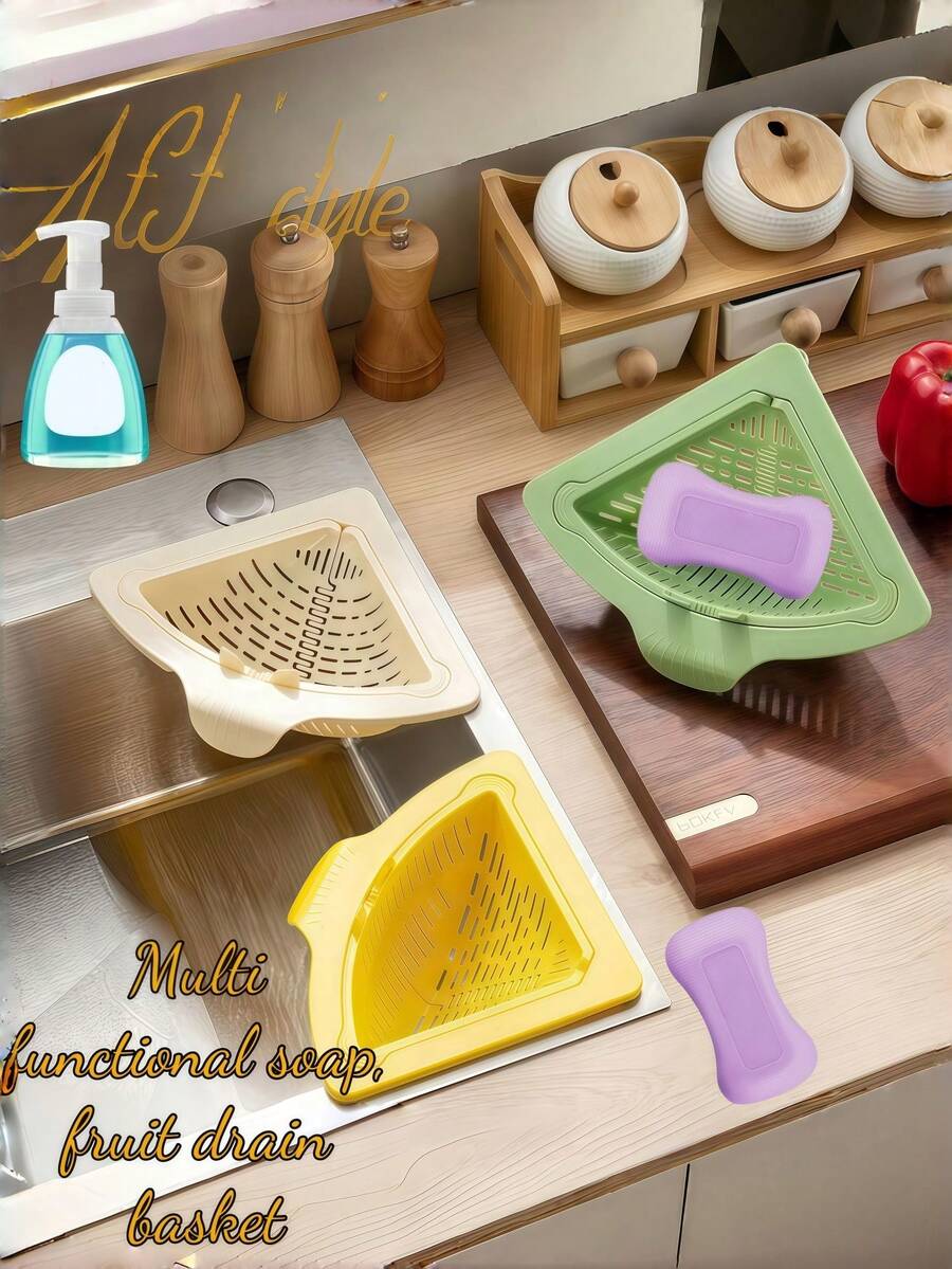 1 件多功能肥皂盒沥水篮、水槽沥水篮、蔬菜水果池米渣过滤器、沥水架 - 彩色 - 查看 1