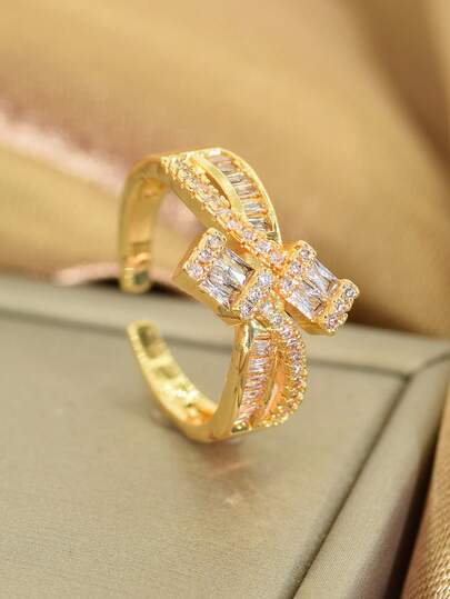 خاتم فاخر بتصميم هندسي من الزركونيا، مناسب للنساء للاستخدام اليومي والأعمال والحفلات والزفاف وشهر رمضان وعيد الأضحى