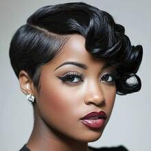 Short Pixie Cut Wig Human Hair 6 Inch 150% Density 13x4x1 Lace Wig For Women Curly Wave Human Hair Brazilian Remy Hair Suitable For Daily Wear 1B Color Casual Elegant Preppy Business Modest Romantic Glamorous Vintage Street Sporty Cute Royal Simple Vacation Daily Holiday Music Festival Mother's Day Carnival Valentine's Day Halloween All Saints' Day Christmas Day Cosplay Spring Summer Autumn Winter Local Warehouse Wear And GO New Product Discounts Wigs For Women - Natural Black - 查看 6