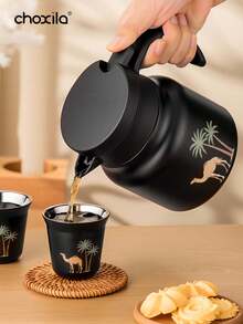 choxila 1pc Tea Pot And Tea Cup, Tea Kettle With Infuser, Stainless Steel Thermal Carafe, Vacuum Coffee Pot And Coffee Cup, Coconut Tree And Camel Pattern Water Pot And Water Cup, For Coffee, Tea, Beverage, Home/Office/Camping/Travel/Festival Gifts - Tea Kettle - View 7