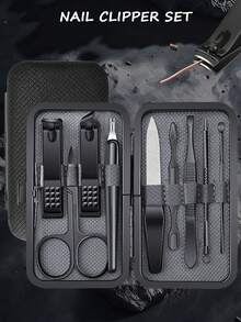 7/8/9pcs Men's Manicure Set, Includes Finger & Toe Nail Clippers, Professional Grooming Kit With Travel Storage Case, Ideal Gift For Men, Husbands, Boyfriends Or Parents - Grey - View 1