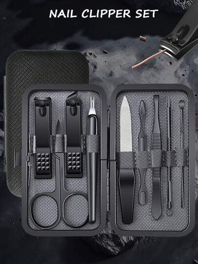 7/8/9 Stück Maniküre-Set Herren Körperpflege Werkzeuge Zubehör Finger- und Zehennagel-Clipper Kit Professionelles Maniküre-Pediküre-Set mit Reiseetui Nagelpflege-Set als Geschenk für Männer, Ehemann, Freund, Eltern