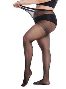 15D Soft Sheer Plus Size Tights Stockings Control Top Pantyhose Reinforced Toes Women - 黑色 - 查看 1
