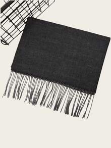 新款纯色人字形围巾，男女通用针织流苏保暖长款厚围巾，适合秋冬季，男友礼物，围脖，毛毯 - 灰色 - 查看 3