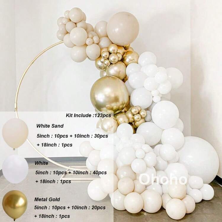123 件奶油米白色气球花环拱门套装白色婚礼新娘结婚气球拱门婴儿洗礼生日派对装饰球形洗礼订婚 - As Picture - 查看 7