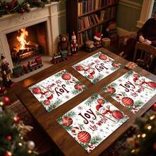 1 Stück/4 Stücke/6 Stücke/100 Stücke Freude auf der Welt Schneemann Muster Tischset, maschinenwaschbar rechteckiges Polyester Tischset, Tischschutz, wärmeisolierendes Tischset, Restaurant Tischdekoration, Party Zubehör, Weihnachtsdekoration, Geschenkidee