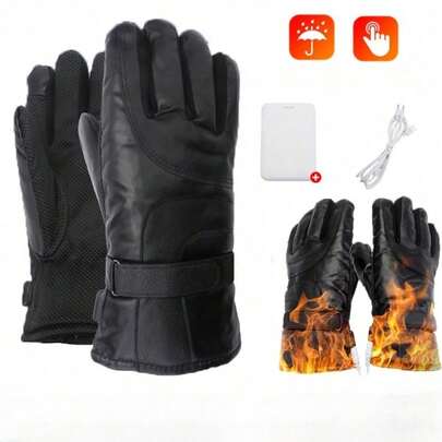 Rechargeable Electric Heated Gloves For Skiing & Motorcycling, Winter Thermal Gloves With Touchscreen Compatibility, Windproof Waterproof Outdoor Hand Warmers For Men And Women (Black)