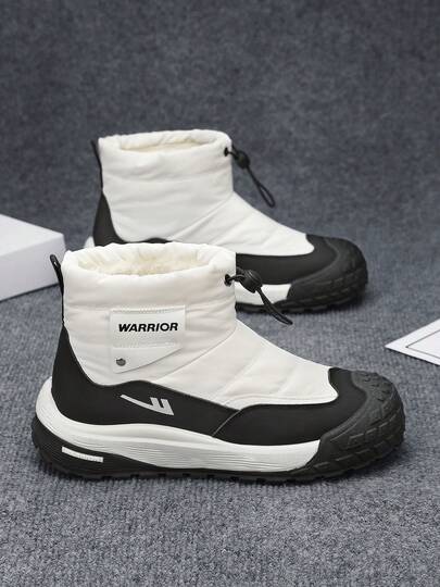  1 Pair WARRIOR Men's Thick Sole Snow Sports Shoes, Lace-Up Soft Bottom Casual Shoes, Low-Top Outdoor Flat Shoes, Snow Boots, Round Toe, Suitable For Students Taking Graduation Photos, Men's Low-Top Leather Sports Skateboard Shoes