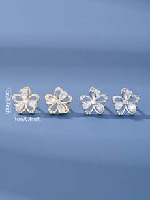 1 para minimalistycznych, eleganckich kolczyków-wkrętów ze srebra próby 925 z pustym, pięciopłatkowym kwiatem dla kobiet