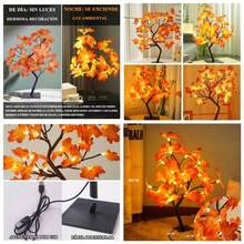 VIDA4U Lmpara Bonsi de Hojas de 48 Arces Rojas, Luces Artificiales con Ramas Ajustables Alimentadas por, Lmpara Nocturna de Mesa para la Decoracin del Hogar, Festival, Navidad, - Arce Rojo - Ver 1