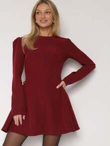 Metal Applique Decor Flared Dress - Red - View 6