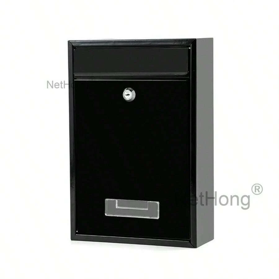 Large Letter Box Post Mail Box Wall Mounted Post Box Lockable With Keys Organiser Racks Steel Black - Black - View 1