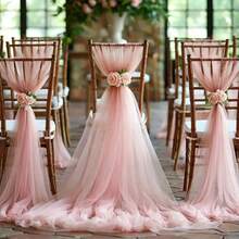 5件/2件套优雅雪花婚礼椅背装饰，半透明薄纱，花卉图案 - 适用于婚礼、派对、教堂和浪漫装饰；绝佳礼品之选 - 彩色 - 查看 1