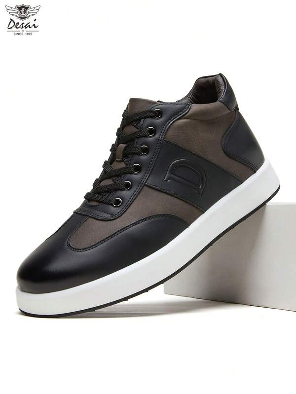 DESAI Men's Ankle Boots, Fashionable Color Block Design, High-Top, Fleece Lining, Warm & Comfortable, Versatile For Casual & Outdoor Hiking, Autumn/Winter