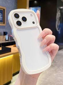 1pc Fashionable Minimalist Wave 2-In-1 Transparent Shock-Proof Anti-Fall Full Coverage Phone Case, Compatible With Iphone 17, 17 Pro, 17 Pro Max, Air 11, 12, 13, 14, 15, 16, 17, XR, 13 Pro Max, 16 Pro Max - Beige - View 1