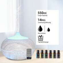 550ml Wood Grain Essential Oil Diffuser  Comes With Remote, 6 Oils & 7 Color LED Mood Light - trắng - Xem 4
