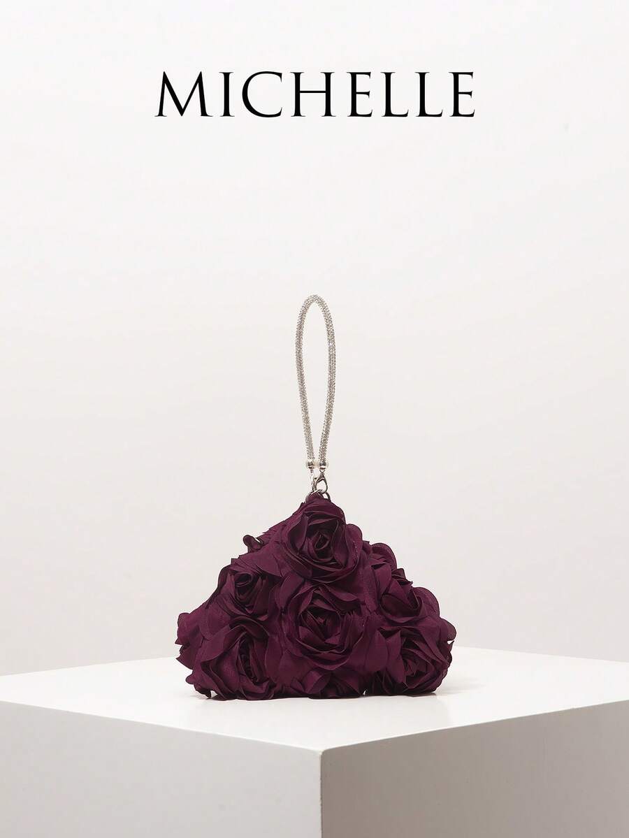 迷你手提包、伴娘包、碎花包、派对包、不对称设计包、派对配饰、优雅女士包、婚礼用品、女士礼物、圣诞包（图案随机） - 酒紅色 - 查看 1