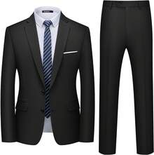 Men's 2 Piece Suits Two Button Pants Set Party,Wedding And BusinessChristmas CNPN - 黑色 - 查看 12
