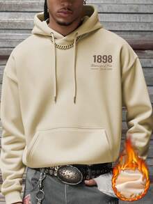 Zrgoth Sudadera con capucha con bolsillo canguro y estampado gráfico con tema de Brooklyn para hombre, estilo callejero, otoño/invierno - Albaricoque - Ver 3