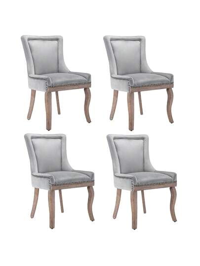 Luxurious Dining Stoel (Kitchen Chair, Living Room Pieces), Upholstered Nailhead Solid Wood Legs, Fluwelen Upholstery, Grijs view 6