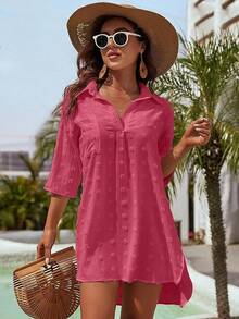 Women's Swimsuit Cover - Ups White Chiffon Bikini Swimwear Beach Dress Outfits Summer 6HQS - 豆沙紅 - 查看 8