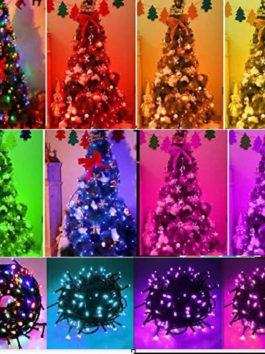 luces navideñas luz impermeable 100 led tira de luz para navidad y halloween luces de un color y luces multicolores Adecuadas para Patio, Postes, Porches, Árboles, Barandillas, Patios y Decoraciones Navideñas, - Multicolor - Ver 1