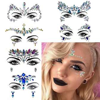 1pc Face Jewel Sticker, Rhinestone Temporary Tattoo Sticker, Fashion Jewelry Suitable For Halloween, Music Festival, Masquerade, EDM Party (Holiday Makeup)