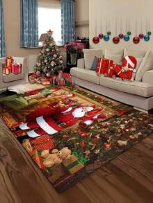 Santa Claus Printed Doormat - Polyester Absorbent Non-Slip Anti-Fouling Mat, Machine Washable, Knitted, Lightweight, Suitable For Home Bedroom/Living Room/Kitchen, Holiday Decor, Christmas Decoration Kitchen Rug - Multicolor - View 9