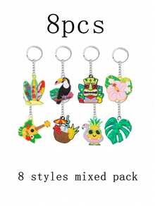 16pcs/8pcs Hawaiian Party Keychains Summer Flamingo Pineapple Surfboard PVC Keyrings, Bright Tropical Fruit And Animal Design, Great For Summer Theme Parties, Beach Parties, Hawaiian Celebrations, Summer Festivities And Summer Birthday Decorations, Summer Holiday Gifts, Beach Party Supplies Car Accessories Bag Charm Backpack For School Animal Cute Goth Y2k Halloween Accessories Teachers Day Bag Accessories Lanyards With Id Holder Car Accessories Bag Charms Christmas