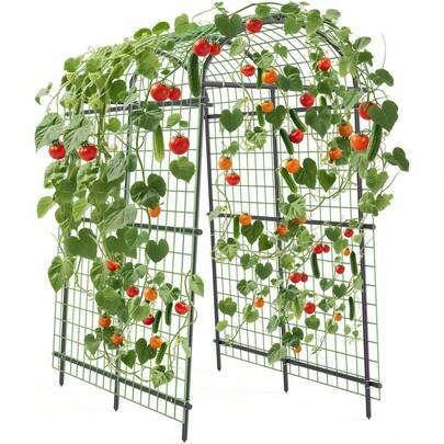 mteryoing Garden Arch Trellis, 7.5FT Extra Tall Polyethylene-Coated Stainless Steel Garden Trellis For Climbing Plants, Vegetables, Flowers, Outdoor Pergola Arbor Wedding Party Decoration, Cucumber Trellis, Gar