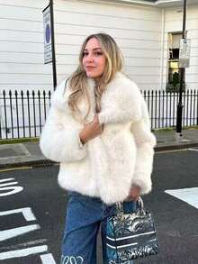 Autumn/Winter New Fashion Street Style Faux Fox Fur Faux Fur Jacket, Women Elegant Short Faux Fur Coat - trắng - Xem 3