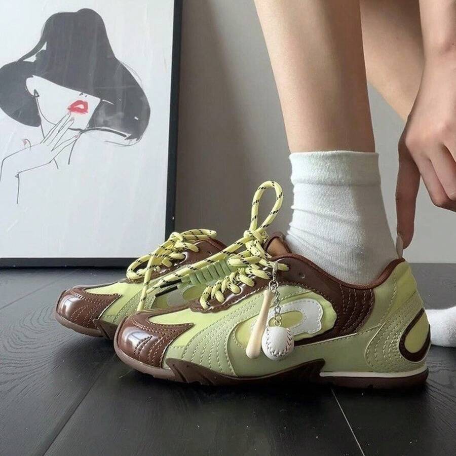 Inner Height Increase Retro Versatile Baseball Training Shoes For Women 2025 Autumn New Green Casual Sports Racing  Shoes Elegant Women's Shoes - Green [Upgraded Version] - View 1