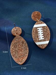 1对运动风棕色橄榄球设计亚克力吊坠耳环，适合派对、日常、学校佩戴 - 彩色 - 查看 4