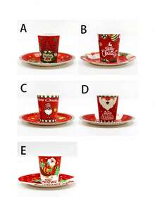 12 件圣诞主题一次性纸杯和盘子套装，圣诞节一次性纸杯和盘子 - 彩色 - 查看 5