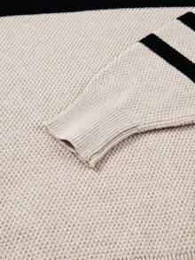 Acelitt Lässiger Rundhals-Pullover mit kontrastfarbigen gestrickten Streifendetails an den Ärmeln, geeignet für den täglichen Wintergebrauch - Verschiedenfarbig - Übersicht 7