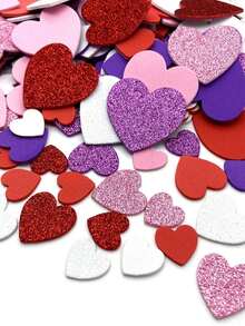 120个自粘泡沫心形贴纸，闪光和哑光两种表面处理，适用于情人节、婚礼DIY工艺品、装饰和贺卡 - 彩色 - 查看 4