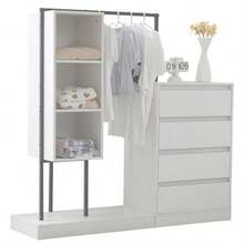 Drawer Cabinet, Wardrobe Set, White Wardrobe, Sideboard, Clothes Rail, Dimensions: W140/W40/H135, White