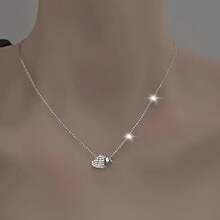 925 Sterling Silver Heart Pendant Necklace, Simple Clavicle Necklace For Women - Silver - View 3