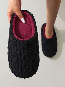 Fashionable Sweet Candy Macaron Color Autumn/Winter Long Plush Warm Soft Sole Quiet Women's Indoor Slippers Floor Socks - Black - View 1
