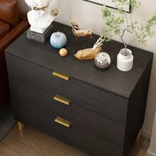 ECACAD Modern Chest Of Drawers, Nightstand Bedside Table With 3 Drawers And Metal Legs For Bedroom Living Room - màu đen - Xem 5