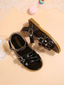 儿童时尚户外凉鞋夏季方头平底鞋系带凉鞋新款女童鞋时尚沙滩拖鞋 - 黃色 - 查看 7