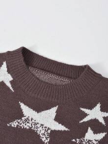 Vintage Design Crew Neck Split Sleeve Loose Pullover Knit Sweater Top For Women, Autumn/Winter - Coffee Brown - View 5
