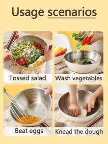 Powcan Stainless Steel Mixing Bowl Set, 3-Piece Nesting Bowls For Cooking, Baking, Salad, And Meal Prep | Stackable Design, Easy To Clean, Durable And Versatile For Kitchen Use - Off-white-3-piece Set - View 4